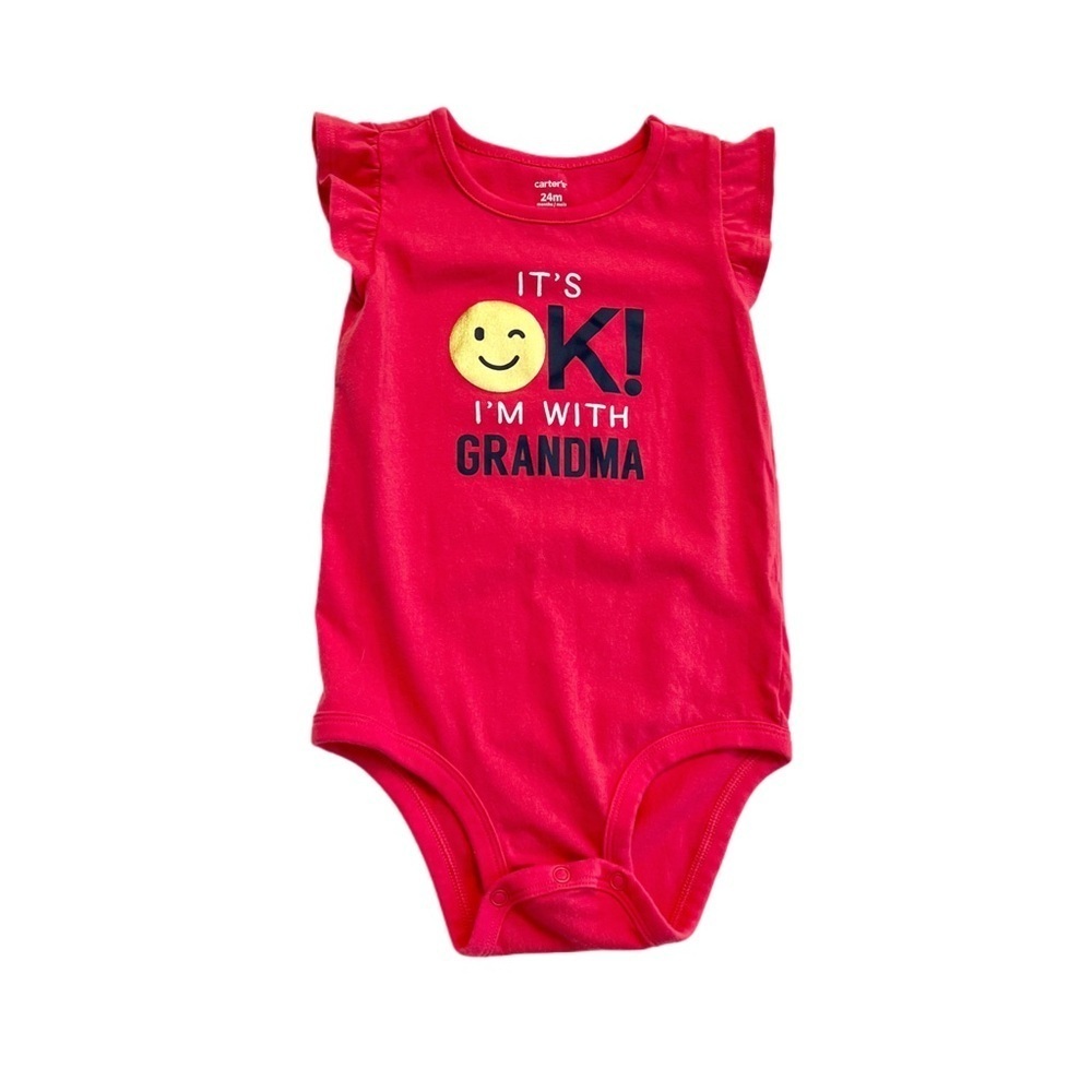 Carter’s Pink Baby Graphic I’m With Grandma Onesie w/ Ruffle Sleeves, Girls 24M - Picture 1 of 4